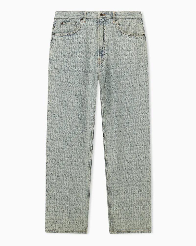 Emporio Armani 5-Pocket-Jeans aus Baumwolldenim mit Monogramm-Muster Blau