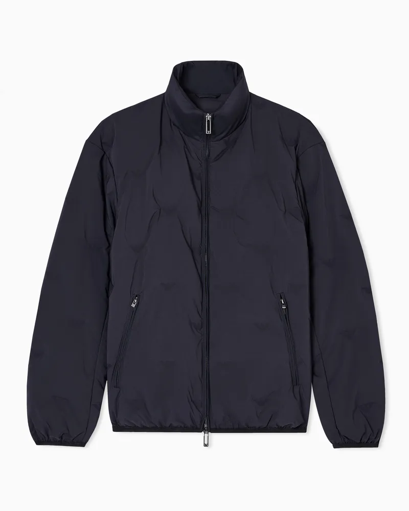 Emporio Armani Daunenjacke aus Nylon mit durchgehendem Reißverschluss und Mikroadler-Inlay Marineblau