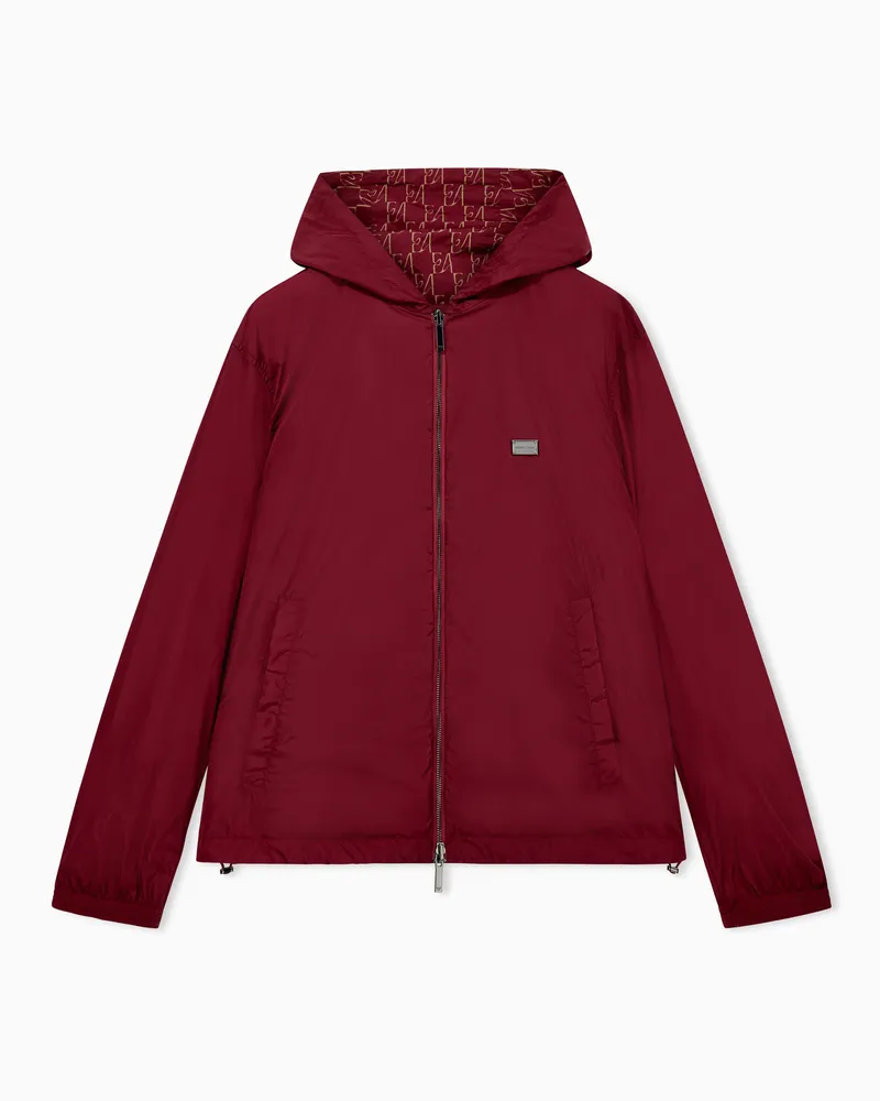 Emporio Armani Blouson aus Polyamid mit Kapuze und einem Allover-Print Rot
