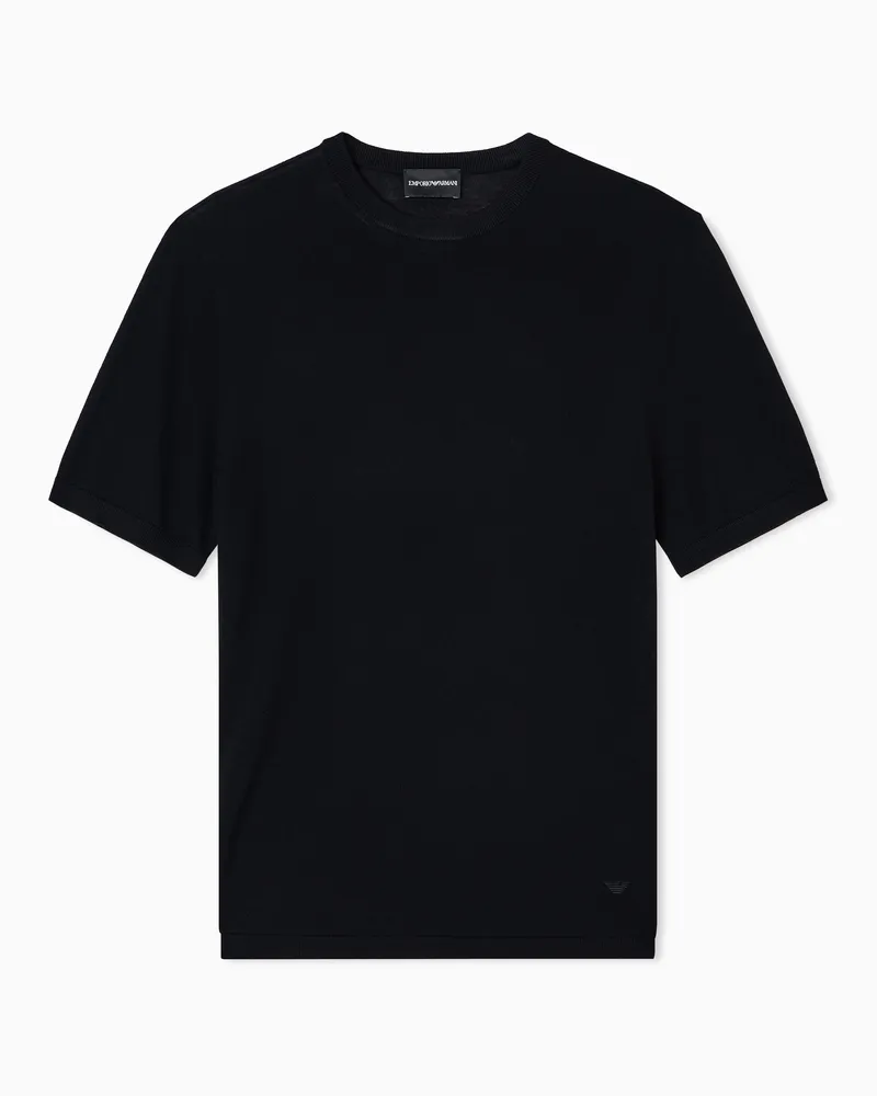 Emporio Armani Pullover mit kurzen Ärmeln aus Schurwolle in Glattstrick Schwarz