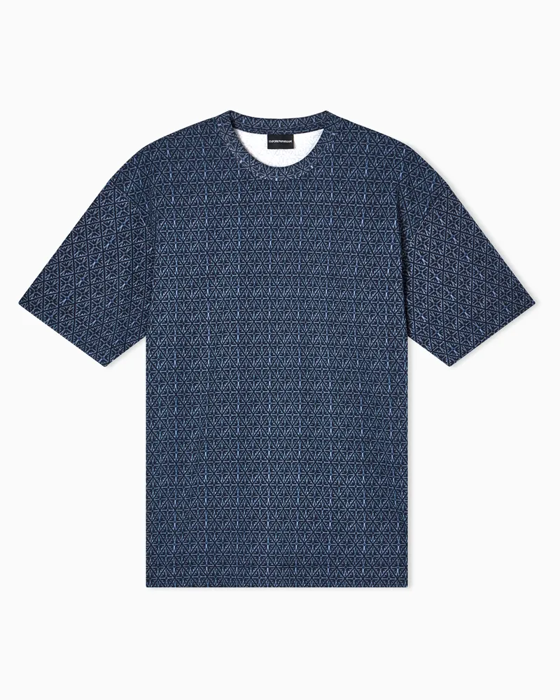 Emporio Armani ASV T-Shirt aus bedrucktem Jersey mit Majolika-Effekt Blau