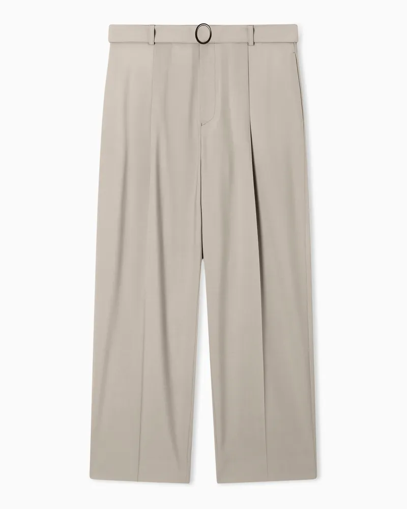 Emporio Armani Hose aus natürlichem Wollstretch mit Bundfalten und Gürtel Beige