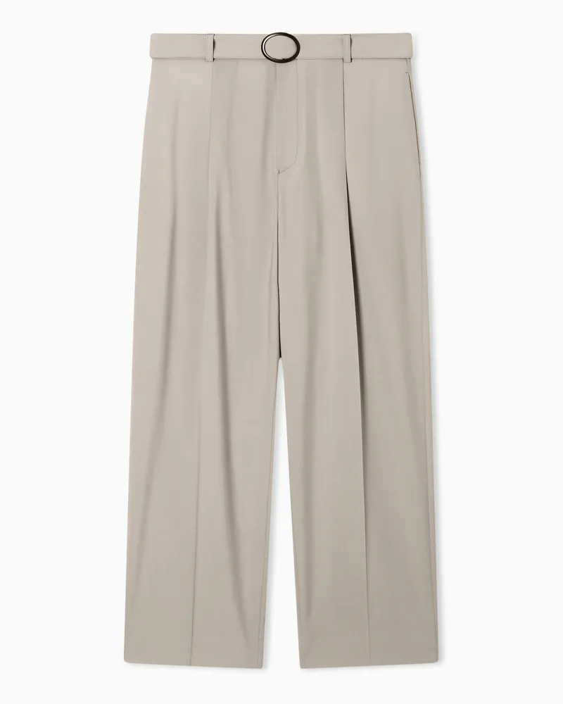 Emporio Armani Hose aus natürlichem Wollstretch mit Bundfalten und Gürtel Beige