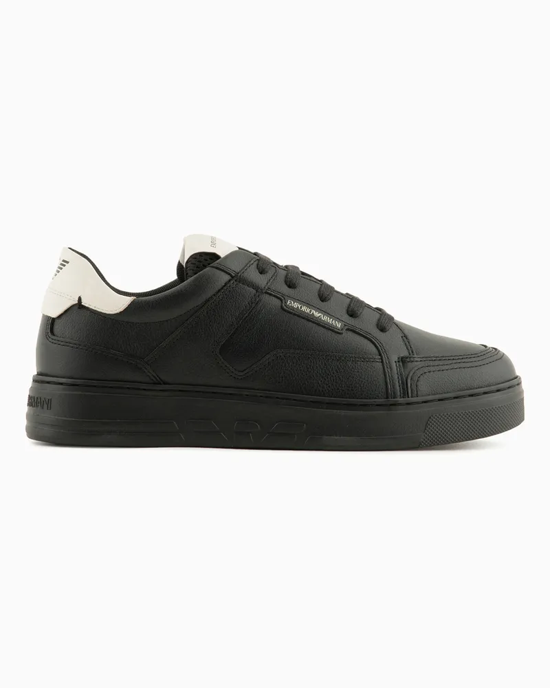 Emporio Armani Sneaker aus gehämmertem Leder Weiß