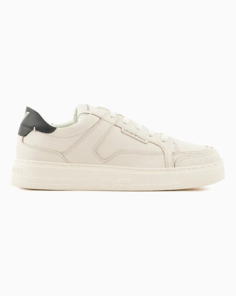 Emporio Armani Sneaker aus gehämmertem Leder Weiß