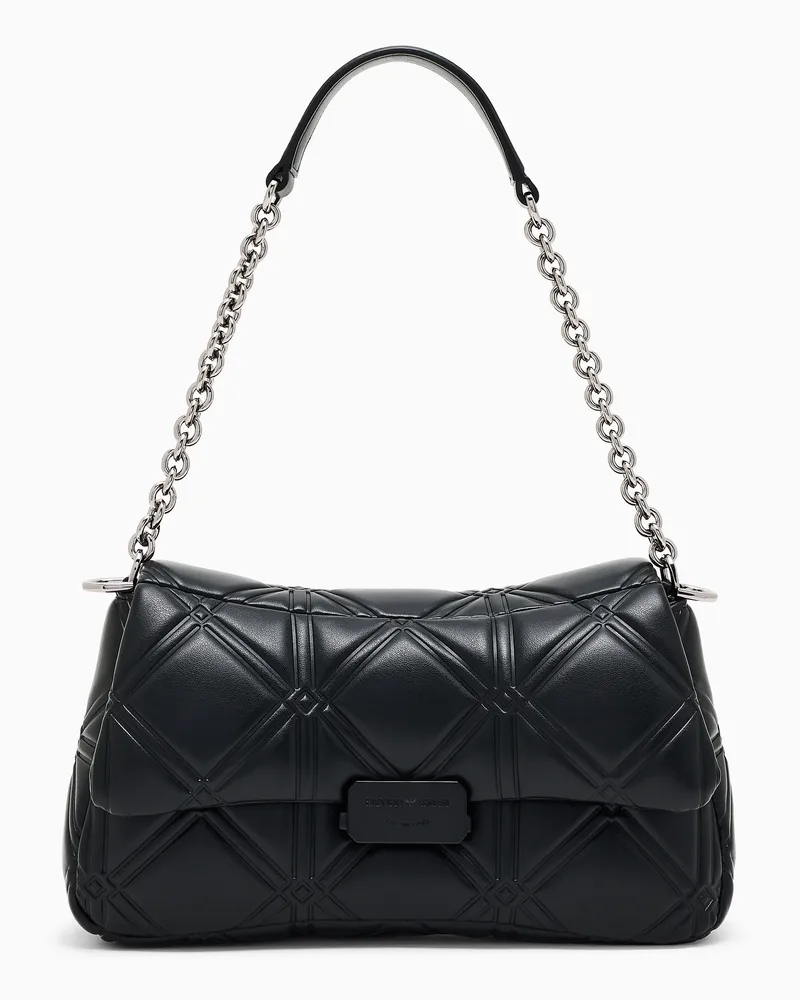 Emporio Armani Mittelgroße Umhängetasche in Nappaleder-Optik mit Relief-Muster Schwarz