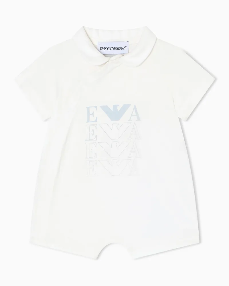 Emporio Armani Kurzarm-Strampler aus Jersey mit optischen Adlern Hellblau