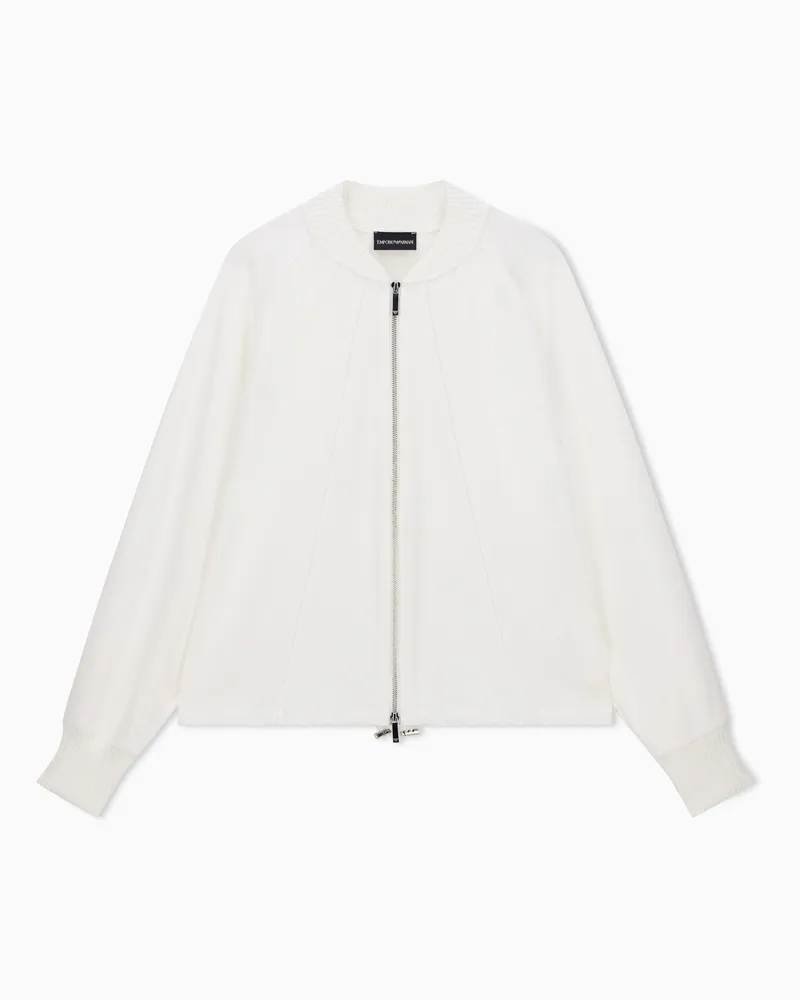 Emporio Armani Blouson aus Punto Milano mit Reißverschluss und Kordelzug Weiß