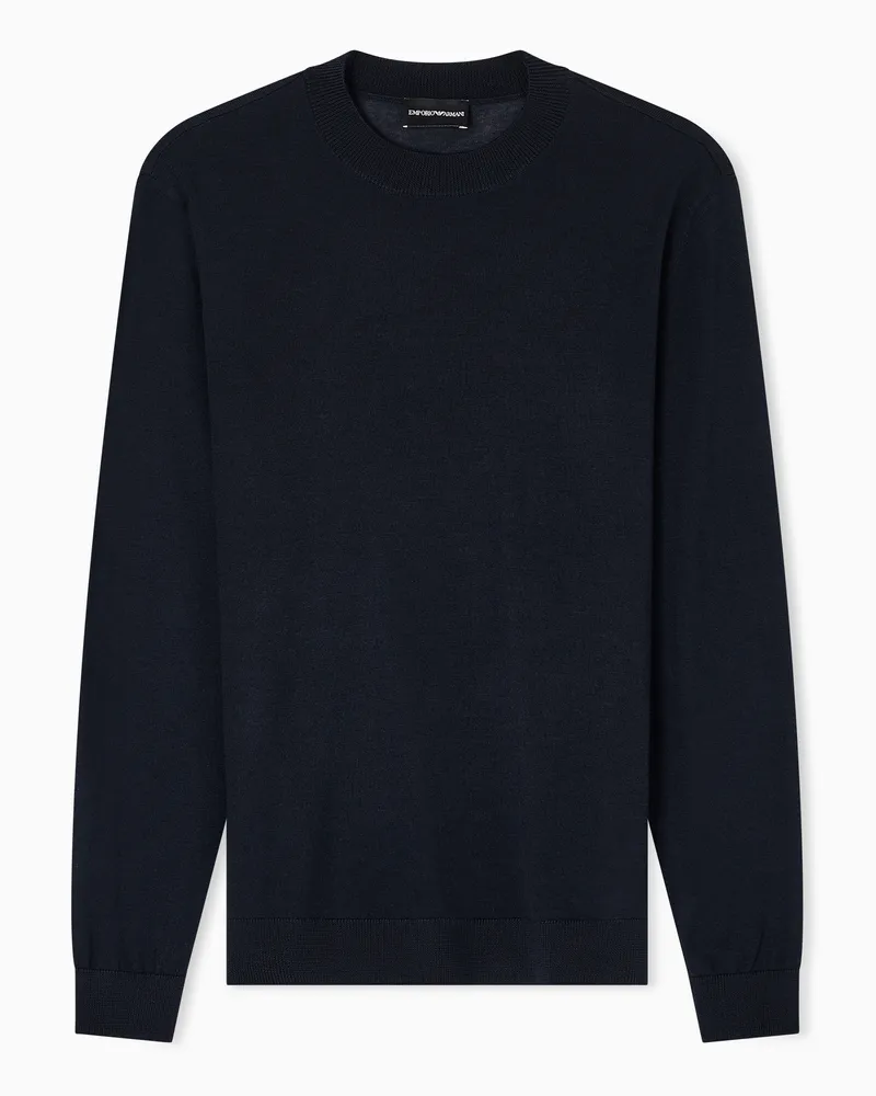 Emporio Armani Pullover aus glatt gestrickter Schurwolle Travel Essential Marineblau