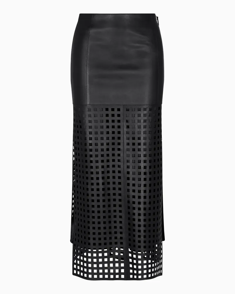 Emporio Armani Midirock aus pflanzlichem Nappa mit Lasercut aus der Polygon-Sonderkollektion Schwarz