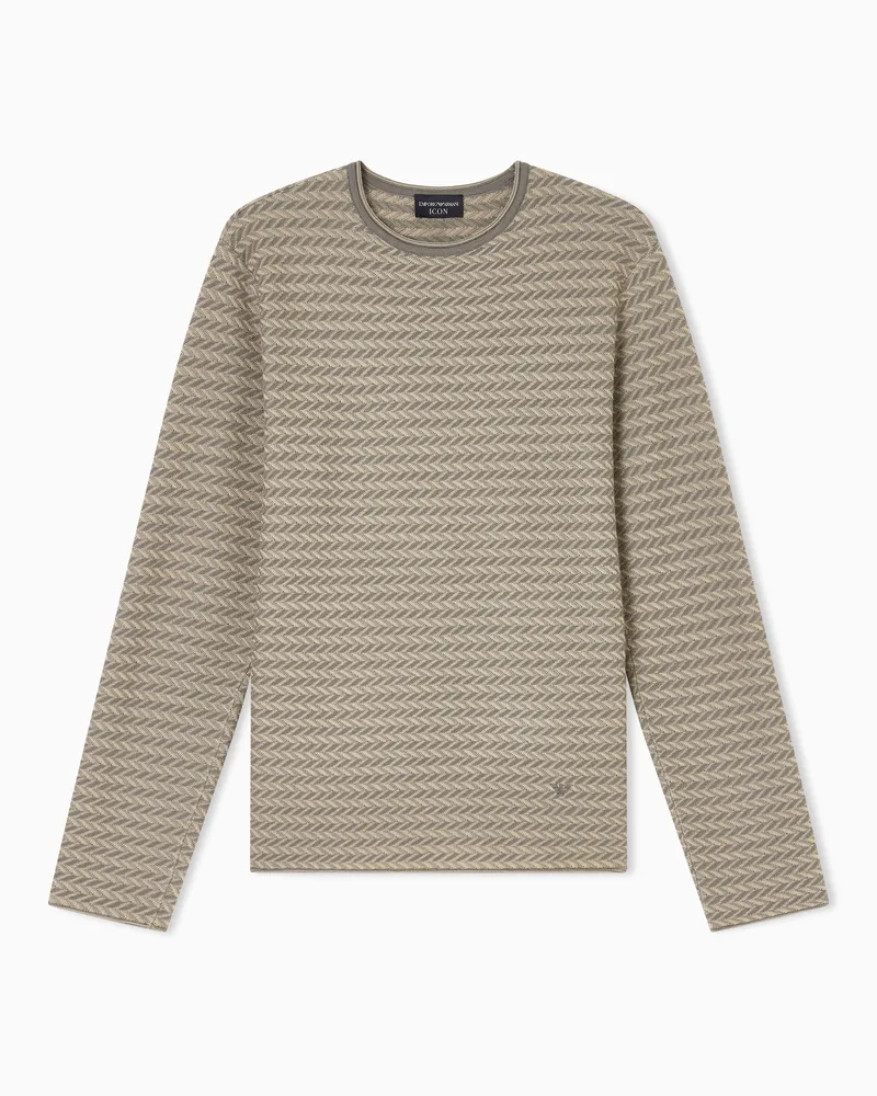 Emporio Armani Icon Pullover aus Schurwolle mit zweifarbigem Chevron-Motiv Beige