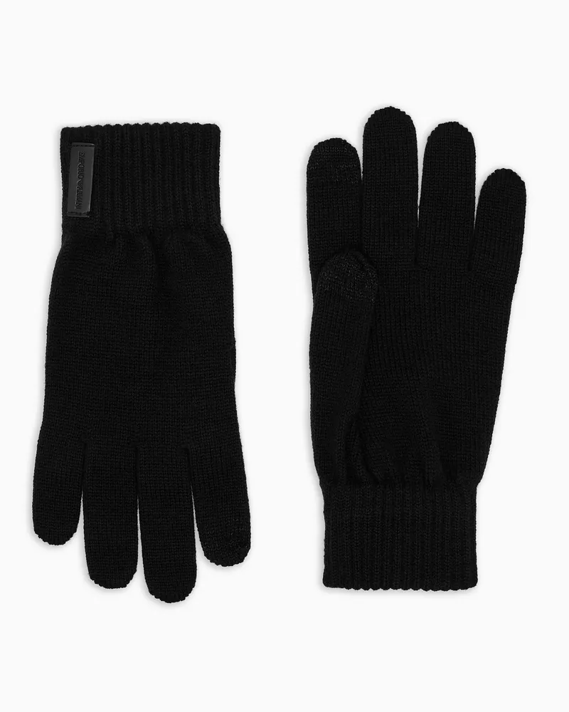 Emporio Armani Touchscreen-Handschuhe aus glatter Schurwolle Schwarz