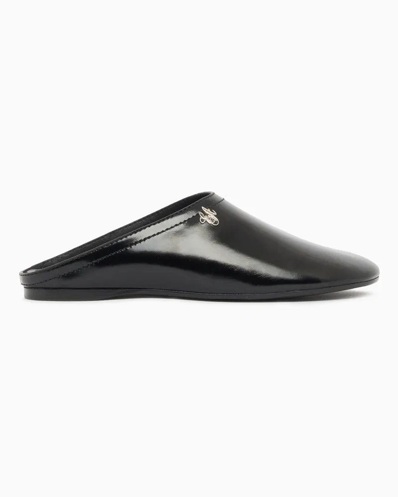 Emporio Armani Mules aus gebürstetem, glänzendem Leder Schwarz