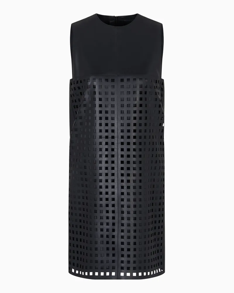 Emporio Armani Kleid aus pflanzlichem Nappa mit Lasercut aus der Polygon-Sonderkollektion Schwarz