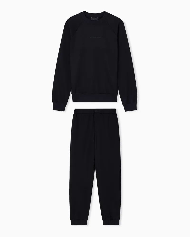 Emporio Armani Set aus Pikee-Jersey, mit Sweatshirt und Jogginghose Schwarz