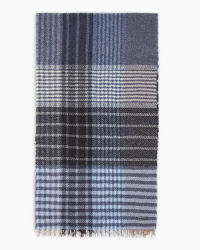 Emporio Armani Woll-Schal mit Tartan-Muster Blau