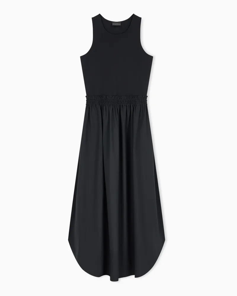Emporio Armani Ärmelloses Maxikleid im Materialmix mit Seitenschlitzen Schwarz