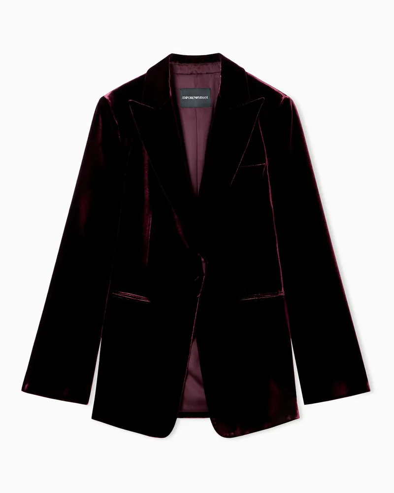 Emporio Armani Einreihiger Blazer aus fließendem Samt Burgunderrot