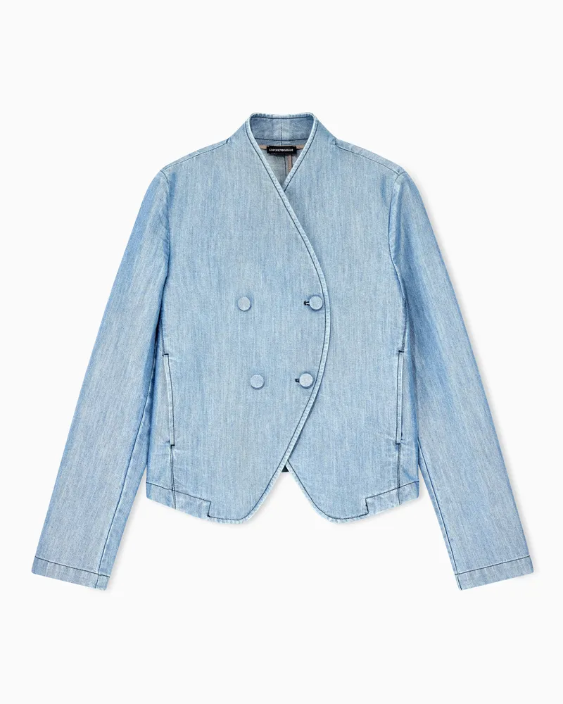 Emporio Armani Zweireihiger Oversize-Blazer aus Denim im Metallic-Look Blau