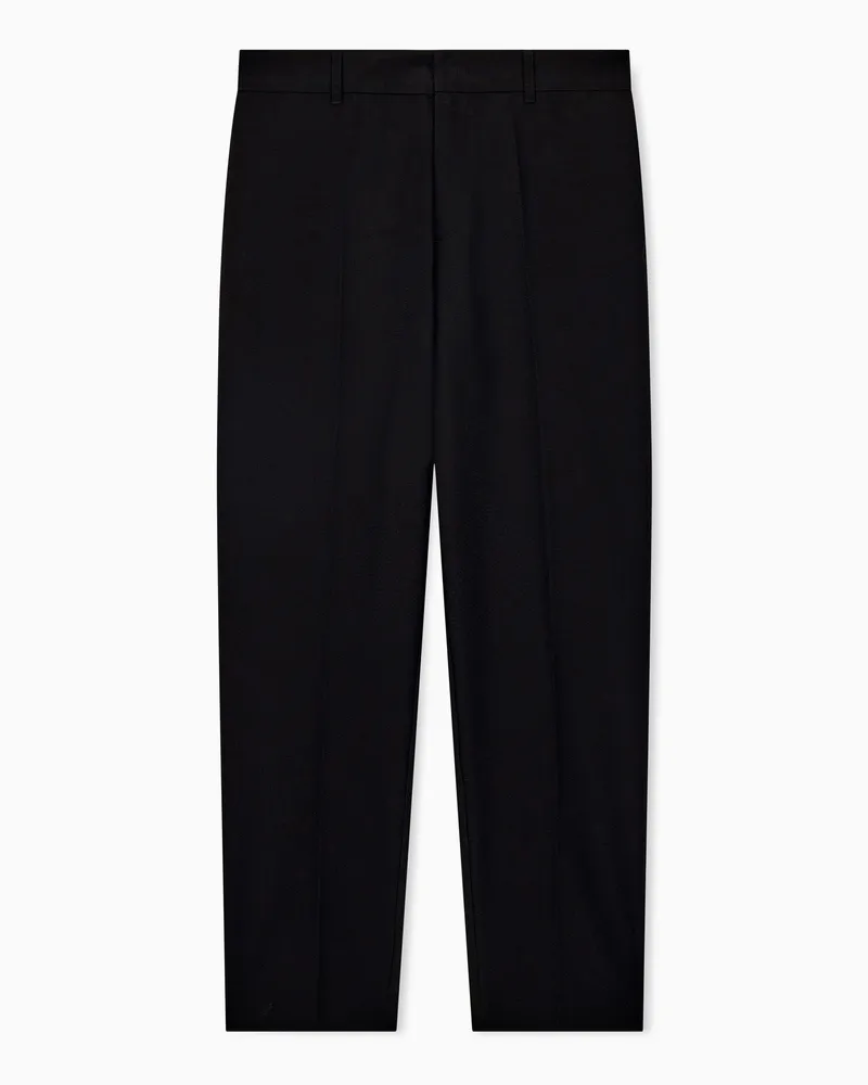 Emporio Armani Hose Regularschnitt aus Seersucker mit Daunen Schwarz