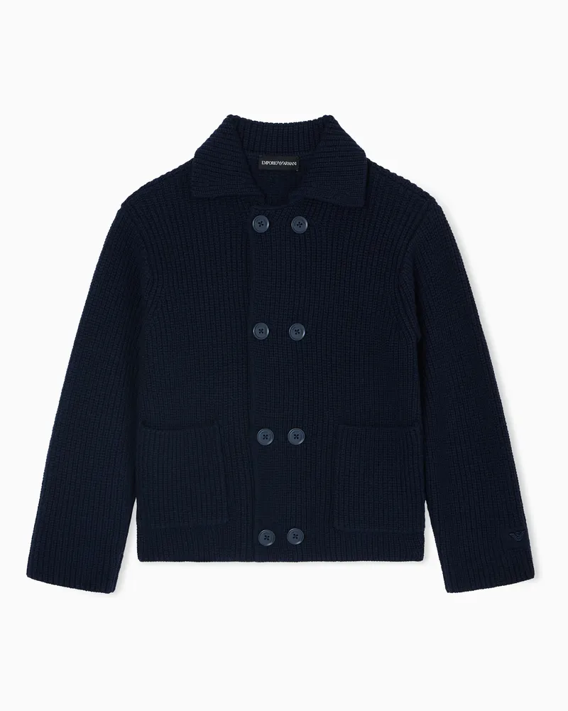 Emporio Armani Zweireihiger Rippstrick-Cardigan Marineblau