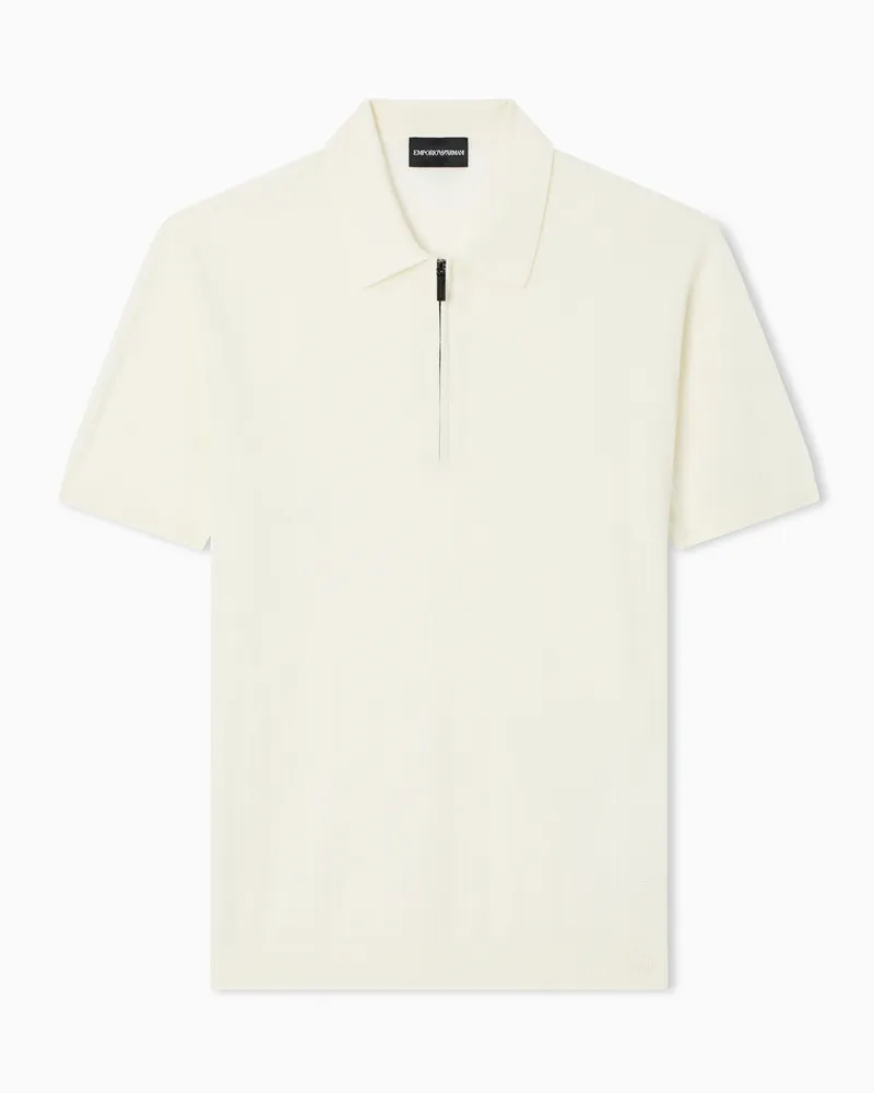 Emporio Armani Pullover mit Poloshirtkragen und vertikalen Fangmaschen Beige