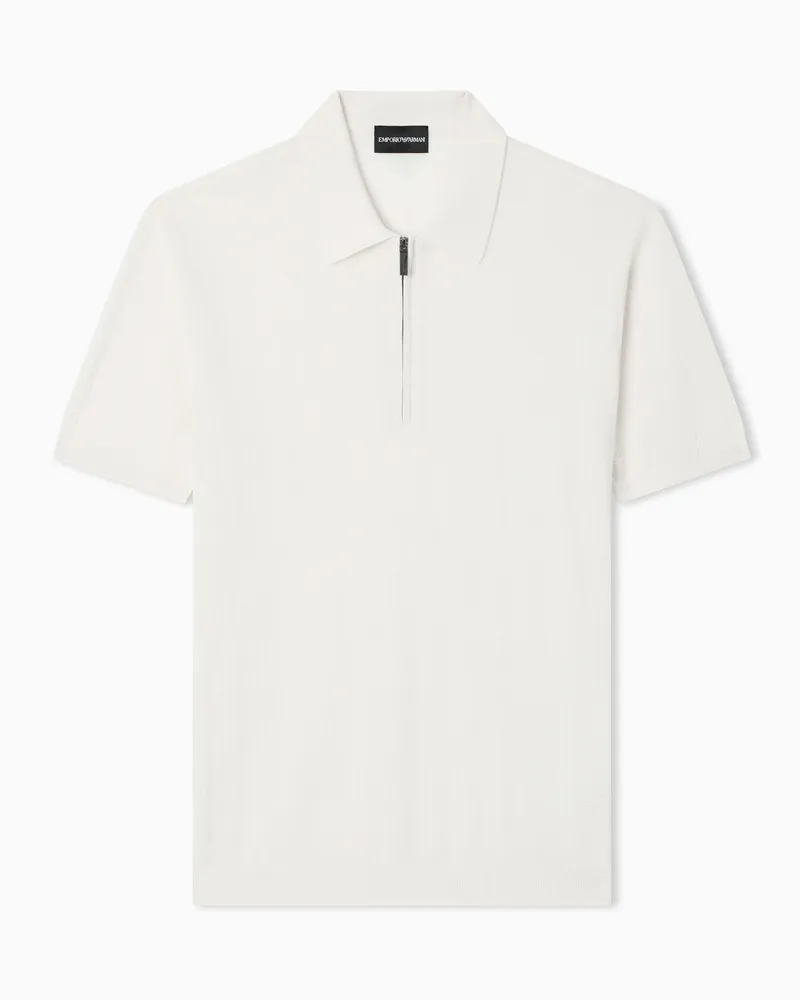 Emporio Armani Pullover mit Poloshirtkragen und vertikalen Fangmaschen Beige