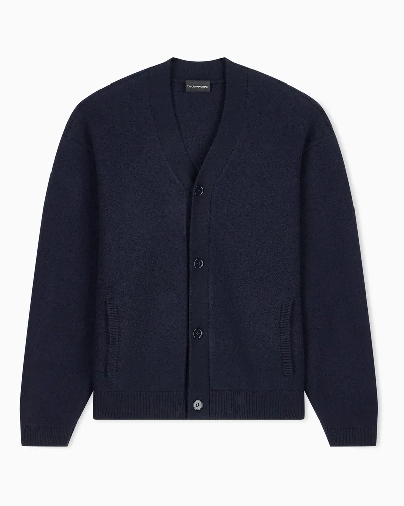 Emporio Armani Strukturierter Cardigan aus Walkwolle mit Knopfleiste Marineblau