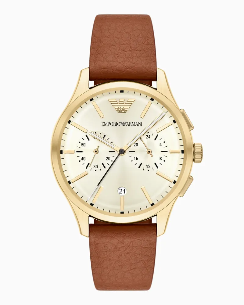 Emporio Armani Chronograph aus braunem Leder Mehrfarbig