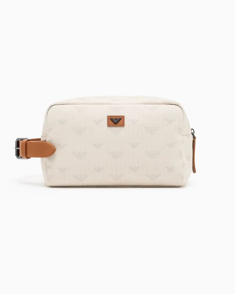 Emporio Armani Beauty-Case aus Canvas mit Allover-Adler Beige