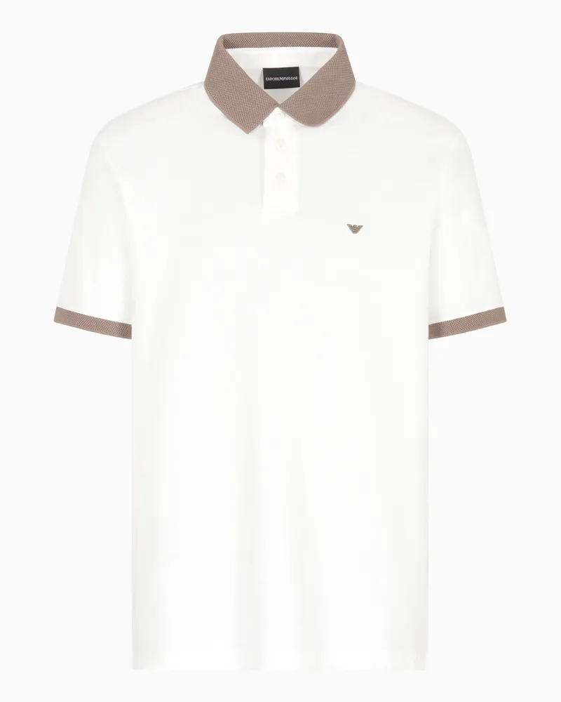Emporio Armani Strick-Poloshirt aus Pikee mit Kontrastkanten Weiß