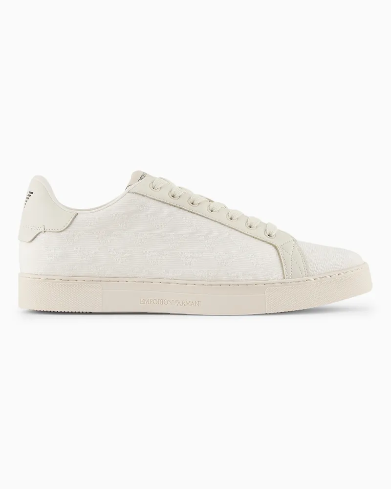 Emporio Armani Sneaker aus Nylon-Jacquard mit Allover-Adler Weiß