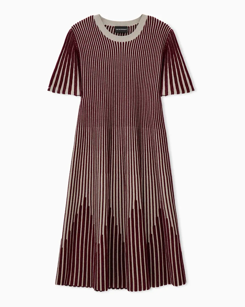 Emporio Armani Midi-Strickkleid mit Streifenmuster und kurzen Ärmeln Rot