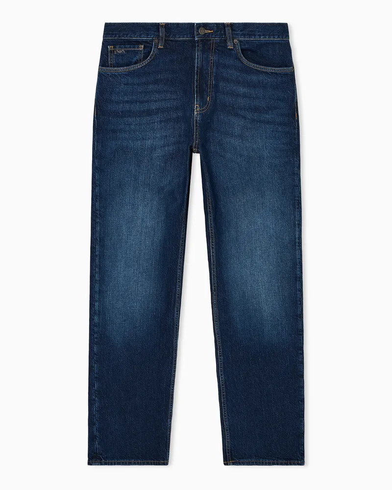 Emporio Armani Gerade geschnittene Jeans J76 aus Denim mit Waschung in Vintage-Optik Blau