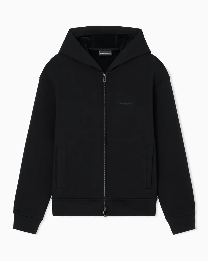 Emporio Armani ASV Sweatshirt mit Reißverschluss und Kapuze, gefertigt aus einer Lyocell-Mischung aus gebondetem Jersey Schwarz