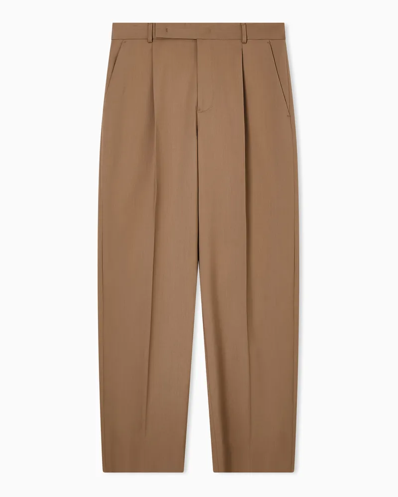 Emporio Armani Icon Hose mit Bundfalten, gefertigt aus elastischem Twill aus Schurwolle Kamel