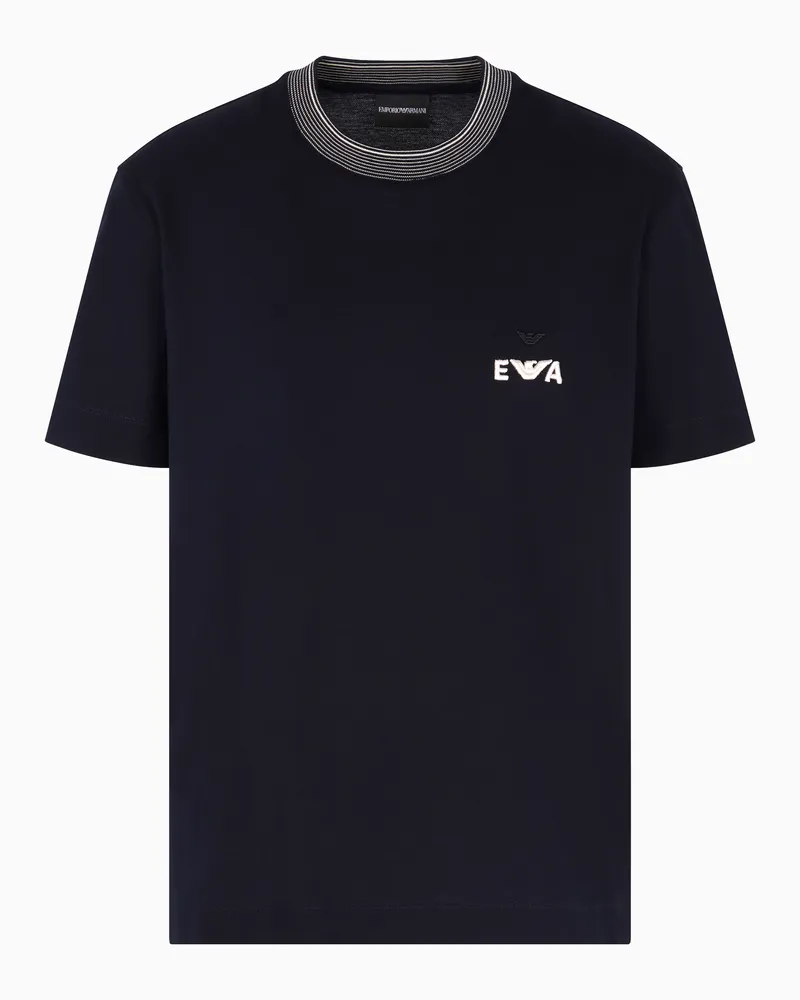 Emporio Armani ASV T-Shirt aus Pikee mit EA-Stickerei in Relief-Optik Marineblau