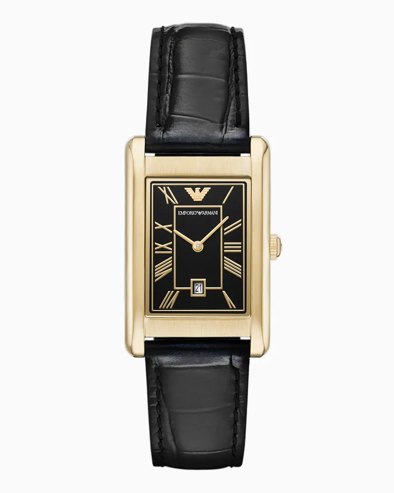 Emporio Armani Schwarze Lederuhr mit zwei Zeigern und Datumsanzeige Mehrfarbig