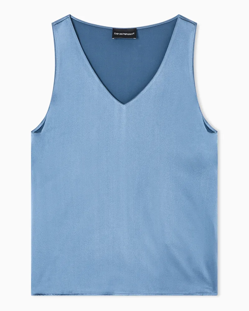 Emporio Armani Top mit V-Ausschnitt aus Seiden-Satin Hellblau