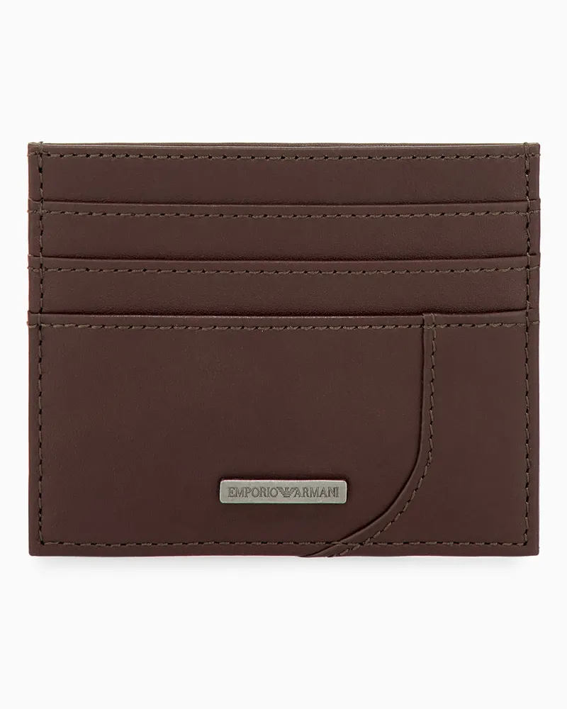 Emporio Armani Minimalistisches Kartenetui aus Leder mit Kartenfächern Braun