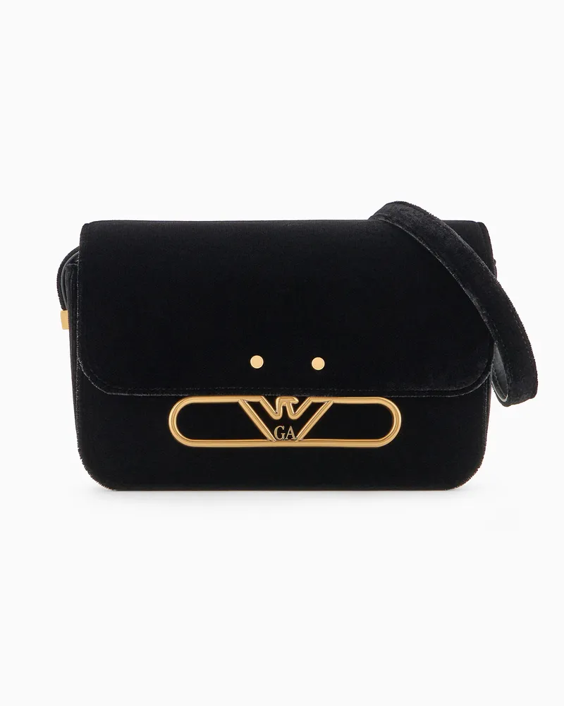 Emporio Armani Umhängetasche aus Samt mit Adlerlogo aus Metall Schwarz