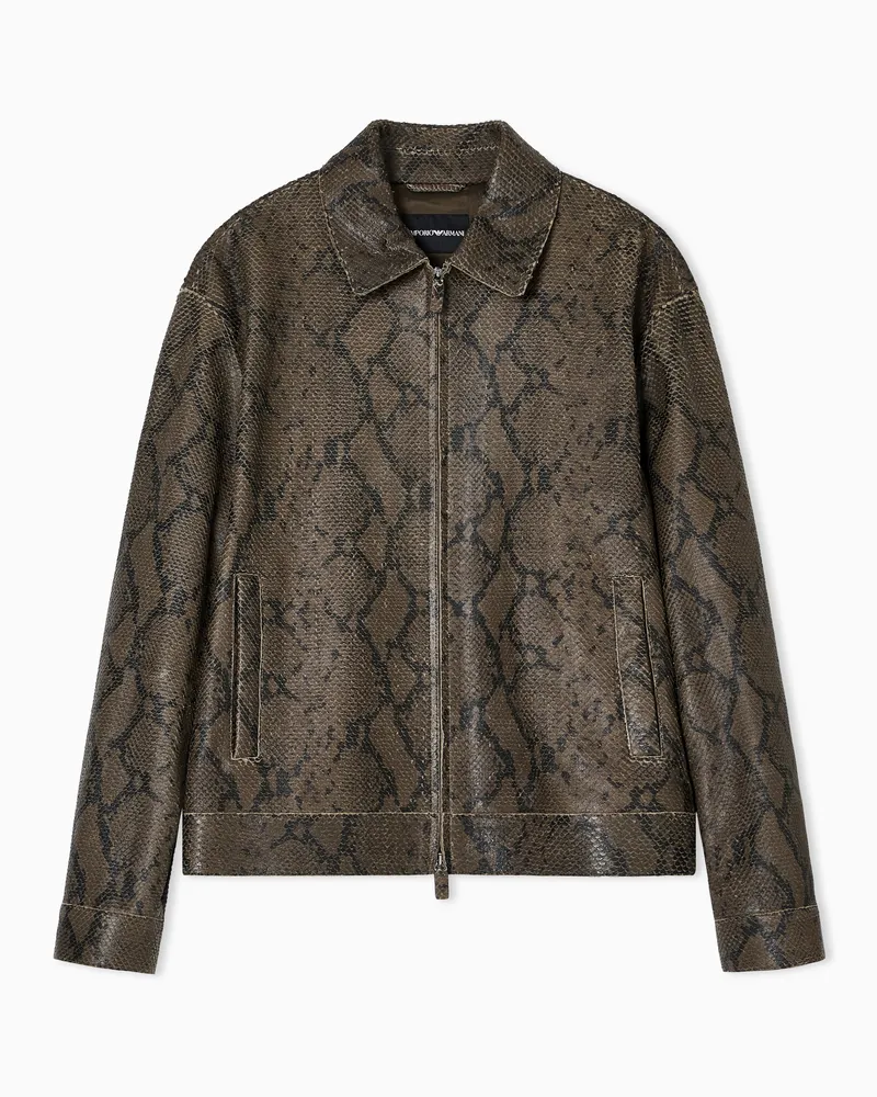 Emporio Armani Blouson aus Lammnappaleder mit Python-Print Braun