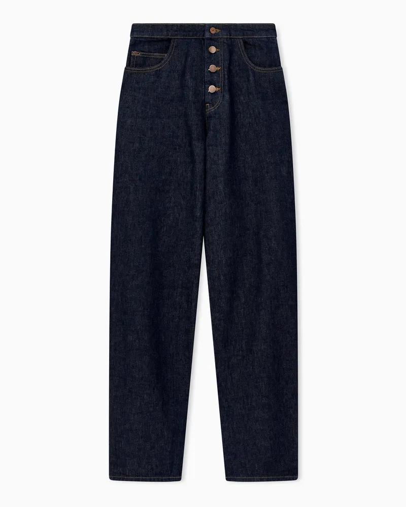 Emporio Armani 5-Pocket-Jeans Capsule Boteh mit Stickerei und Knopfleiste Blau