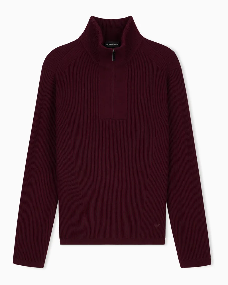 Emporio Armani Pullover im Regular Fit aus Schurwolle und Baumwolle Burgunderrot
