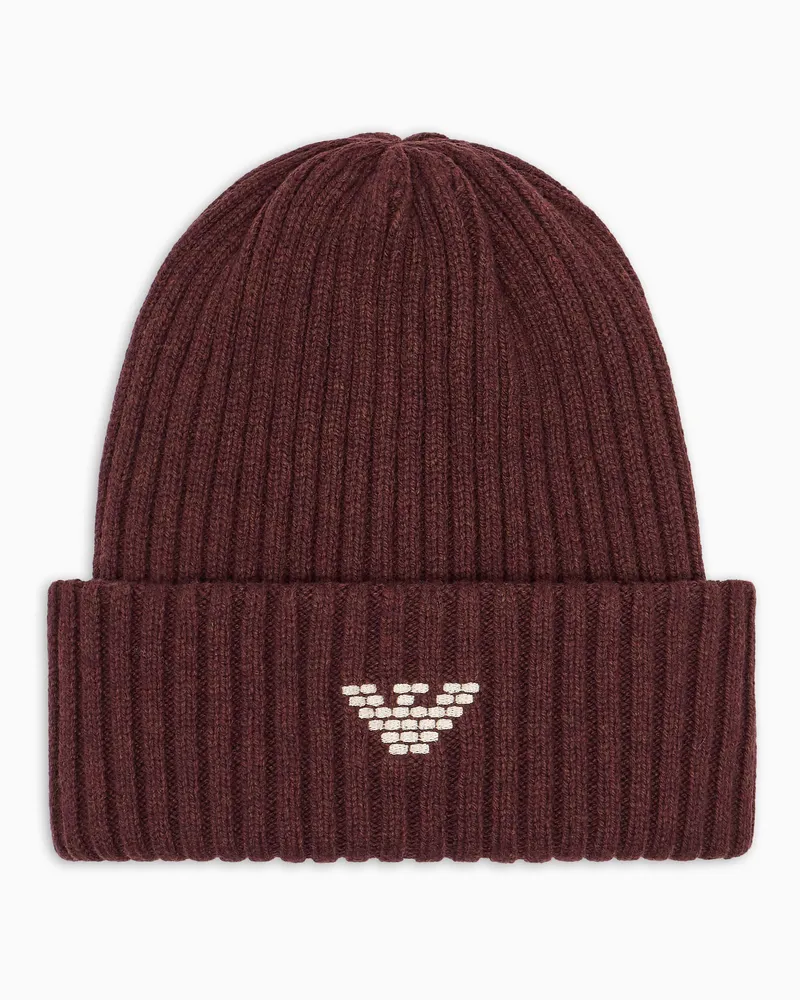 Emporio Armani Capsule New York Beanie aus gerippter Woll-Mischung Braun