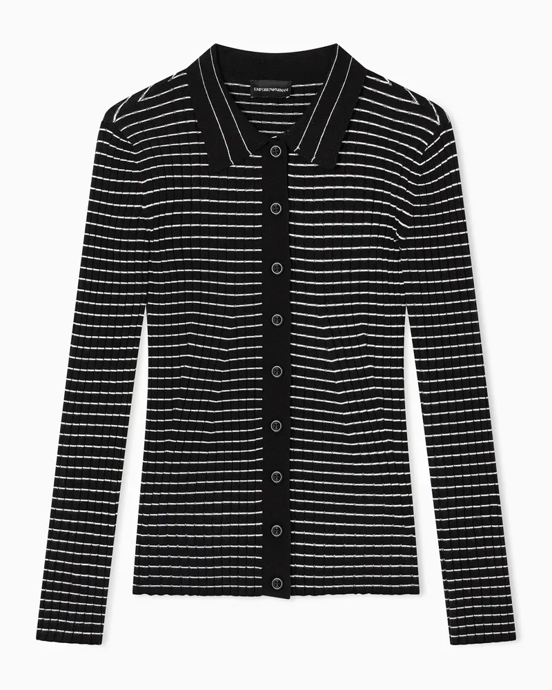 Emporio Armani Gerippter Cardigan mit Streifen-Muster Schwarz