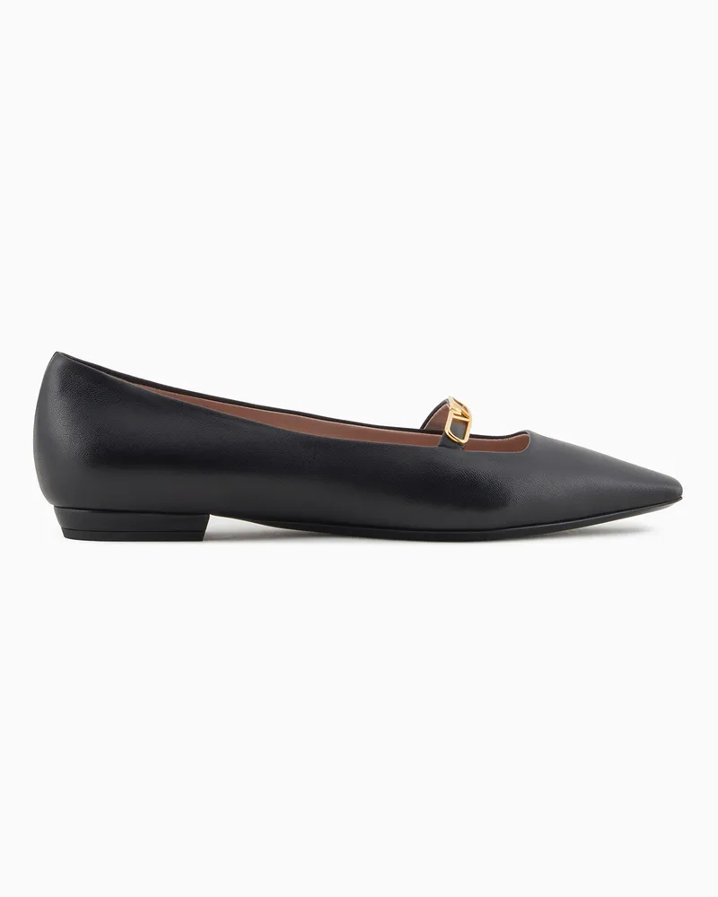 Emporio Armani Ballerinas aus Nappa mit spitzer Zehenpartie und Adlerplakette Schwarz
