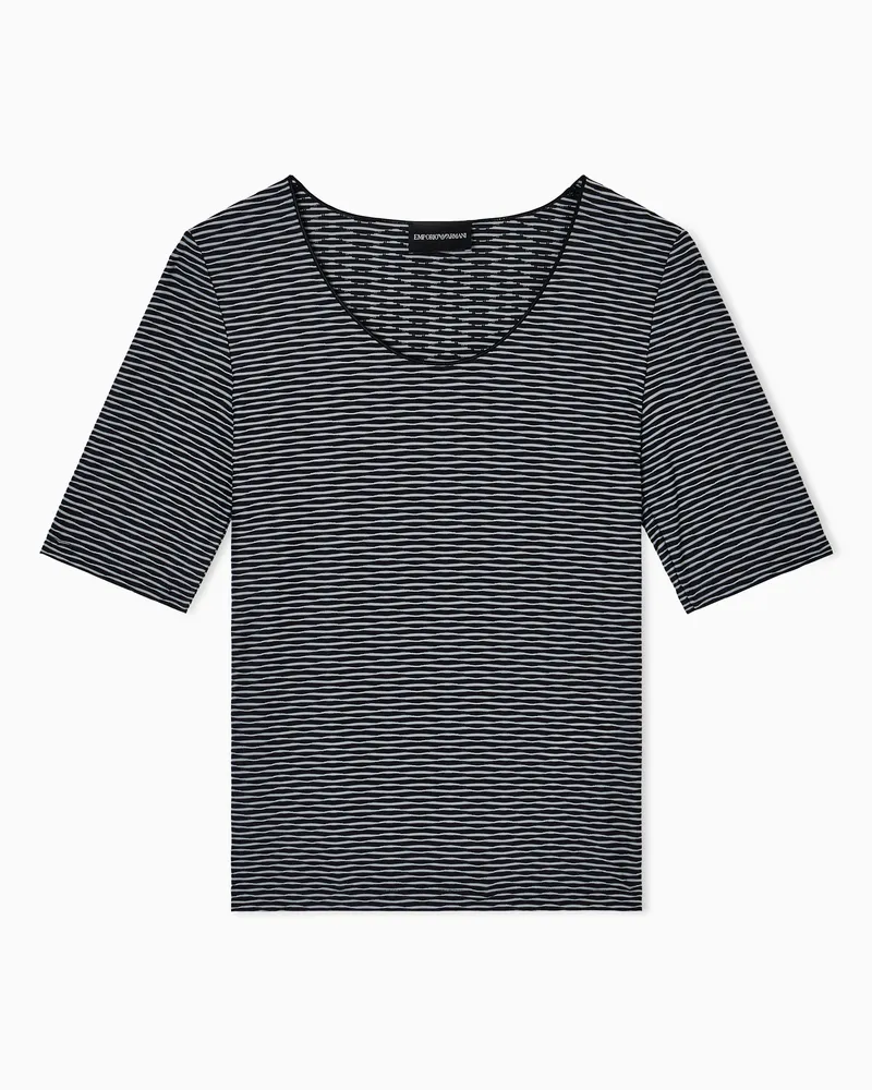 Emporio Armani Jersey-Pullover mit kurzen Ärmeln, gefertigt aus zweifarbigem Jacquard-Stoff Grau