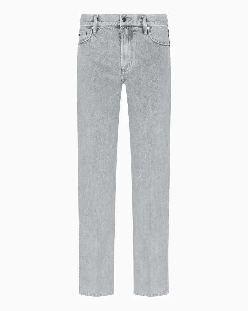 Emporio Armani ASV J76 Straight Fit Jeans aus gebleichtem Stonewashed-Denim Grau