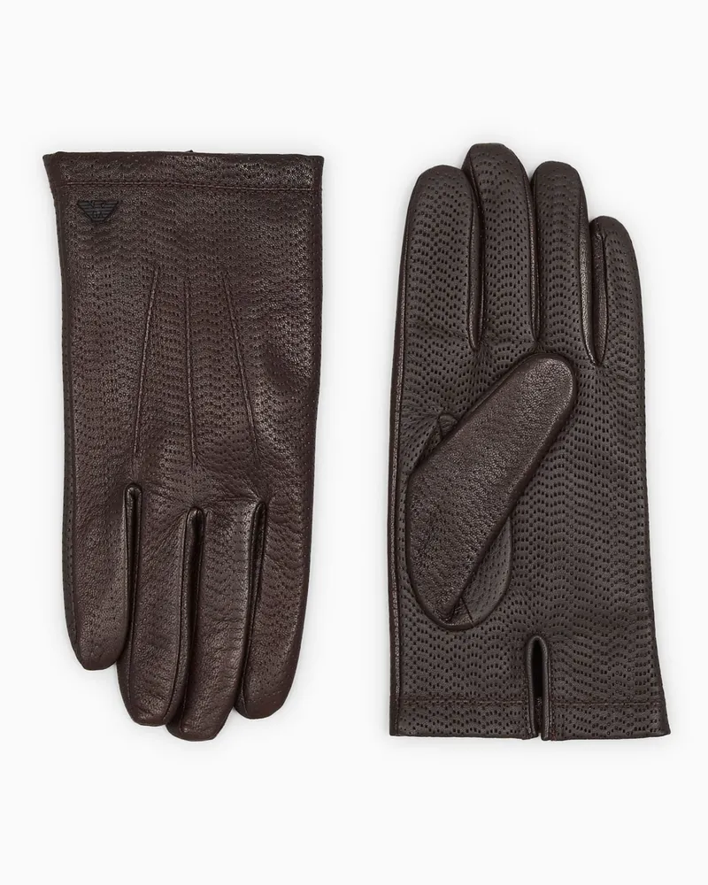 Emporio Armani Touchscreen-Handschuhe aus Lammnappaleder Braun